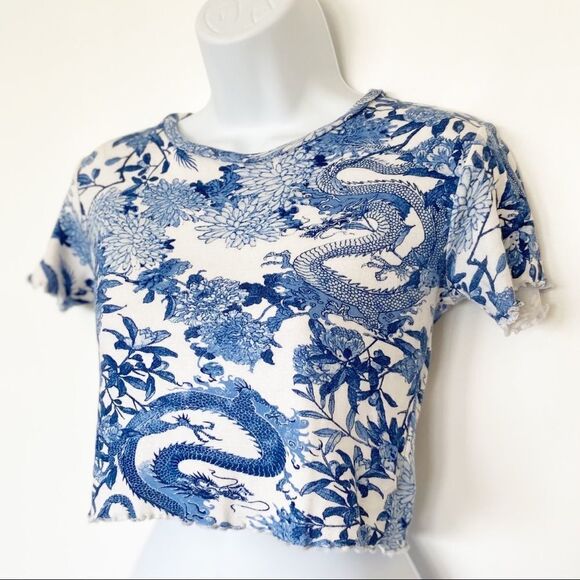 Castro Blue Dragon Cropped Tee | Size S | Y2K Tattoo Print - Picture 3 of 7
